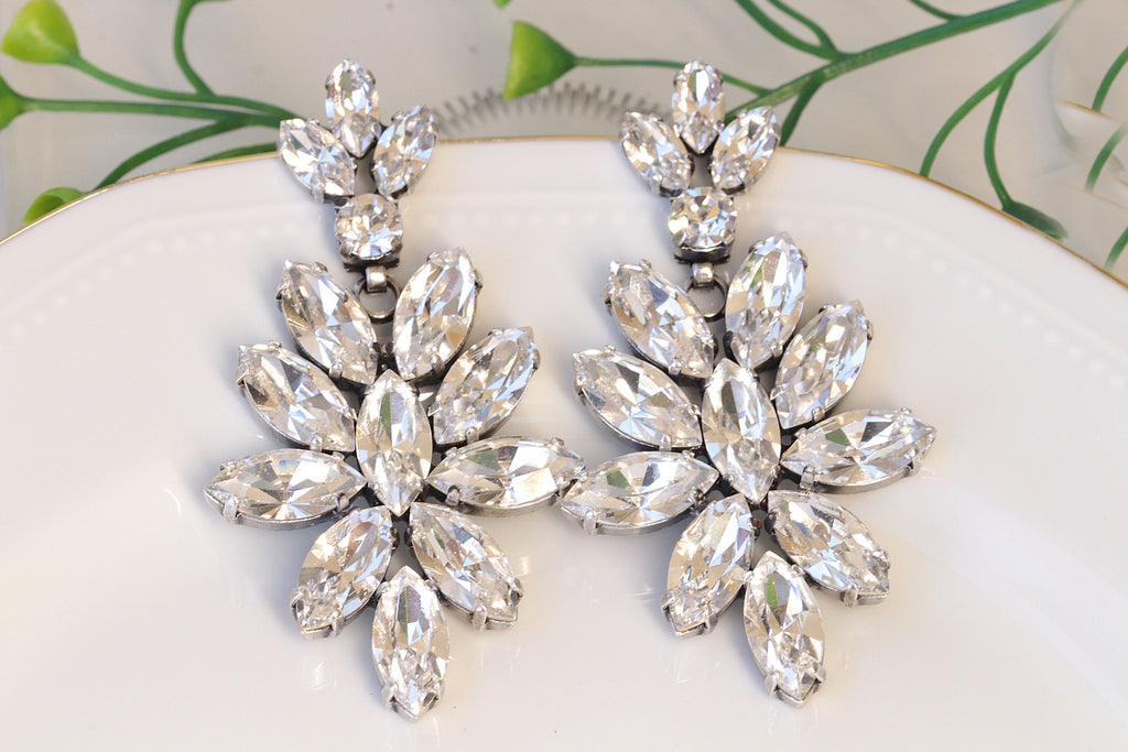ASOS DESIGN large rectangle stud crystal earrings in silver tone | ASOS